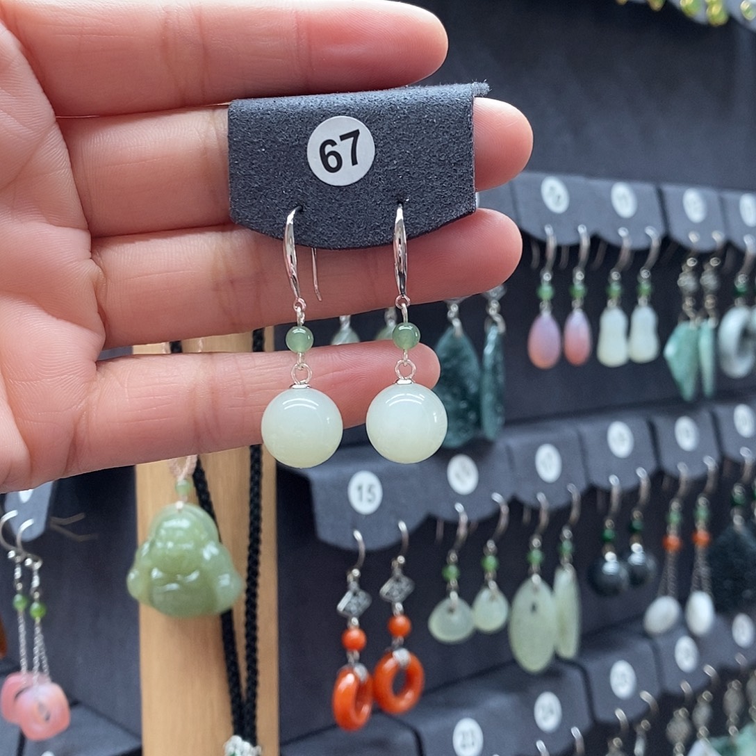 和田玉银S925镶嵌耳饰