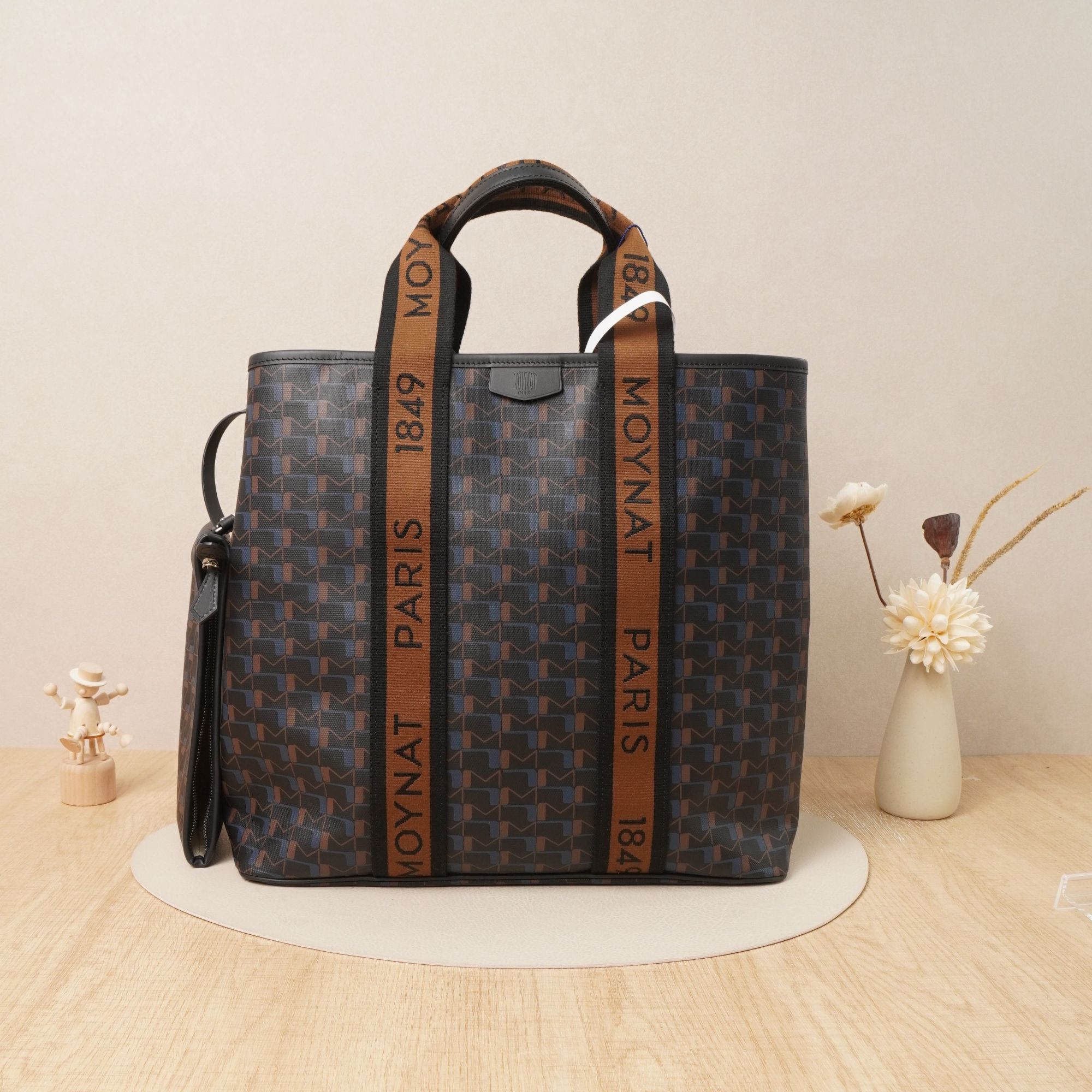95新 MOYNAT/摩奈 摩奈托特单肩包老花棕色帆布/子袋/DS030609