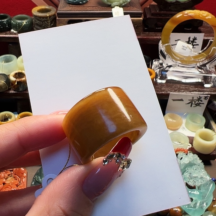 蛇纹石玉戒指未镶嵌老*7内径18.7