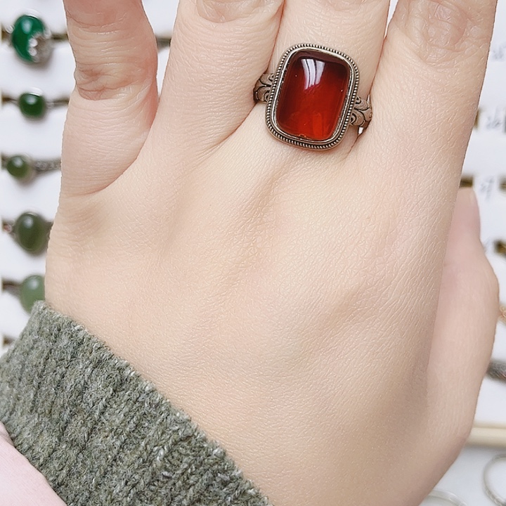 血珀银S925镶嵌戒指