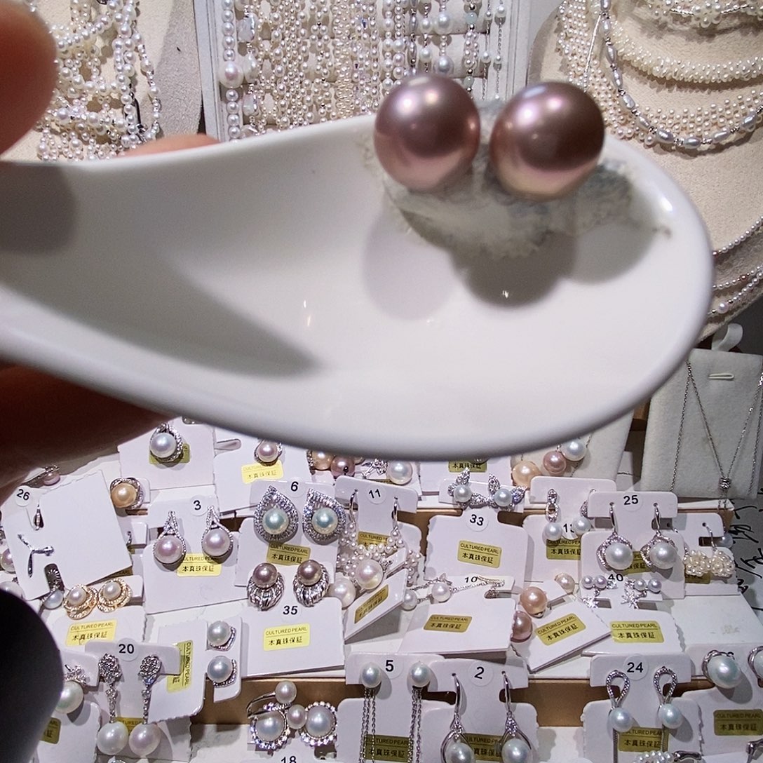 翠***花淡水珍珠手绳银S925镶嵌素耳钉