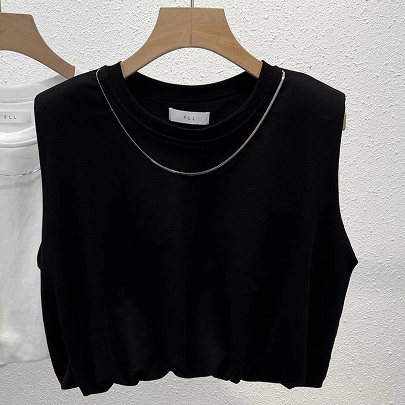 新款夏季情侣装无袖短款设计感黑色上衣辣妹百搭宽松纯色外穿坎肩