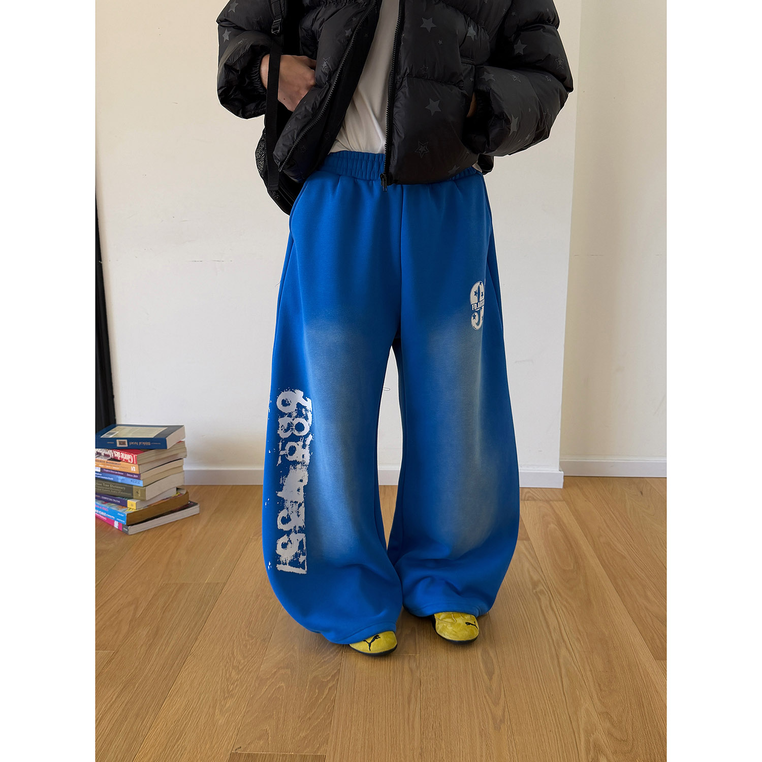 19studio WAYNEPRINCE美式复古两色印花休闲裤宽松字母图案阔腿裤