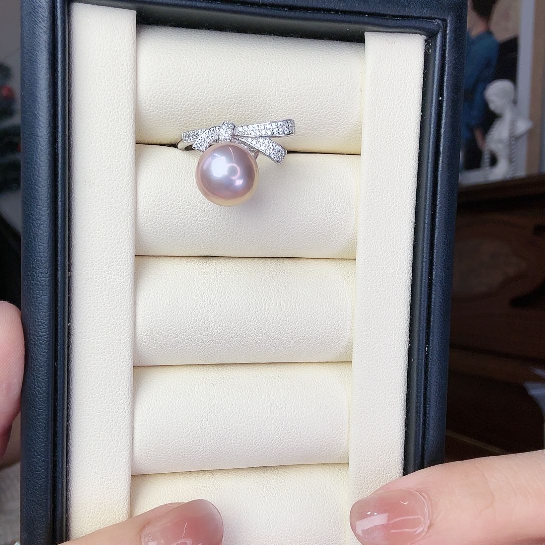 淡水珍珠戒指银S925镶嵌蝴蝶绑带紫珠sgys