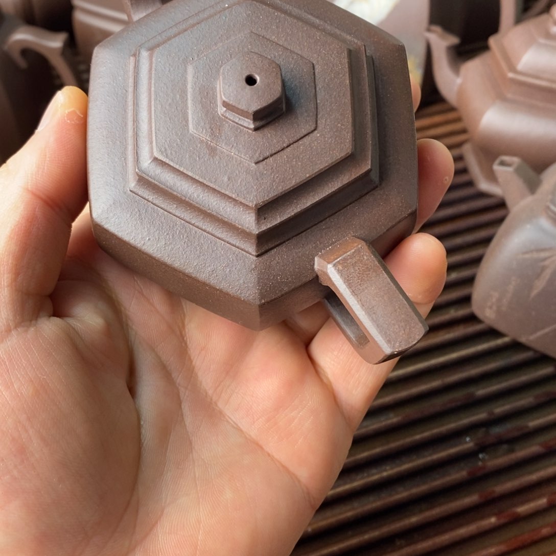 紫砂茶壶紫泥六方雪华140cc