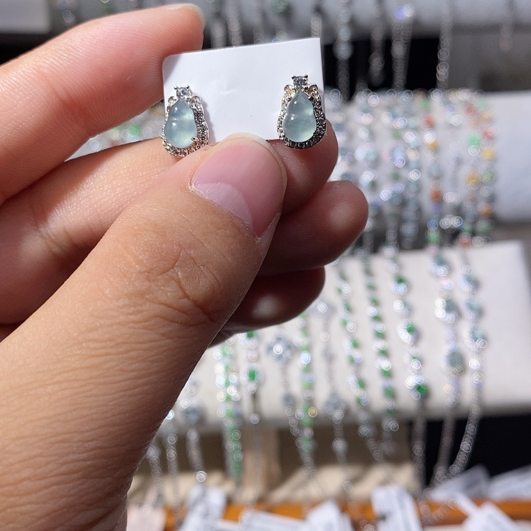 翡翠银S925镶嵌耳饰