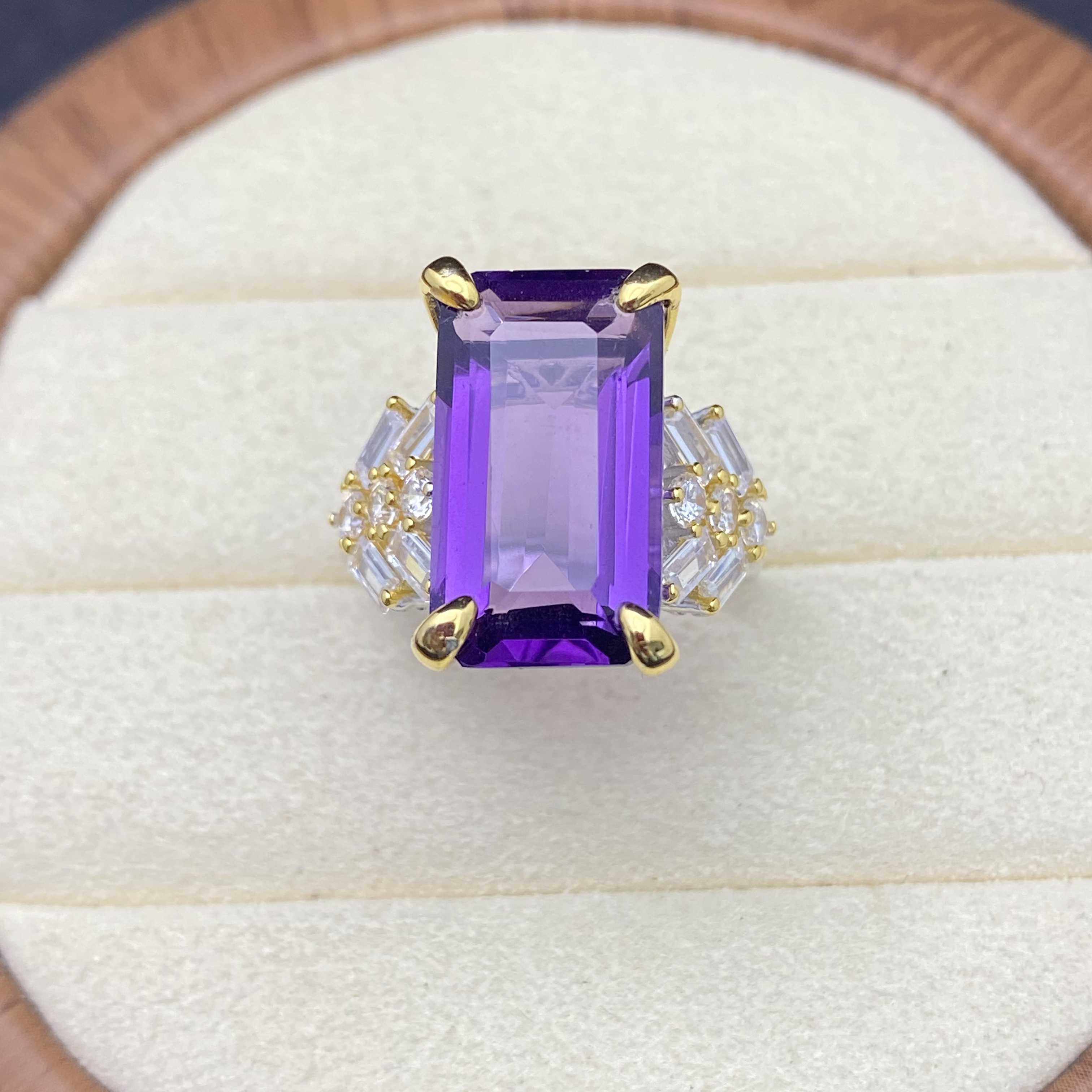 阿斯切工天然紫水晶戒指通体s925银10*18mm轻奢精致豪华时尚百搭