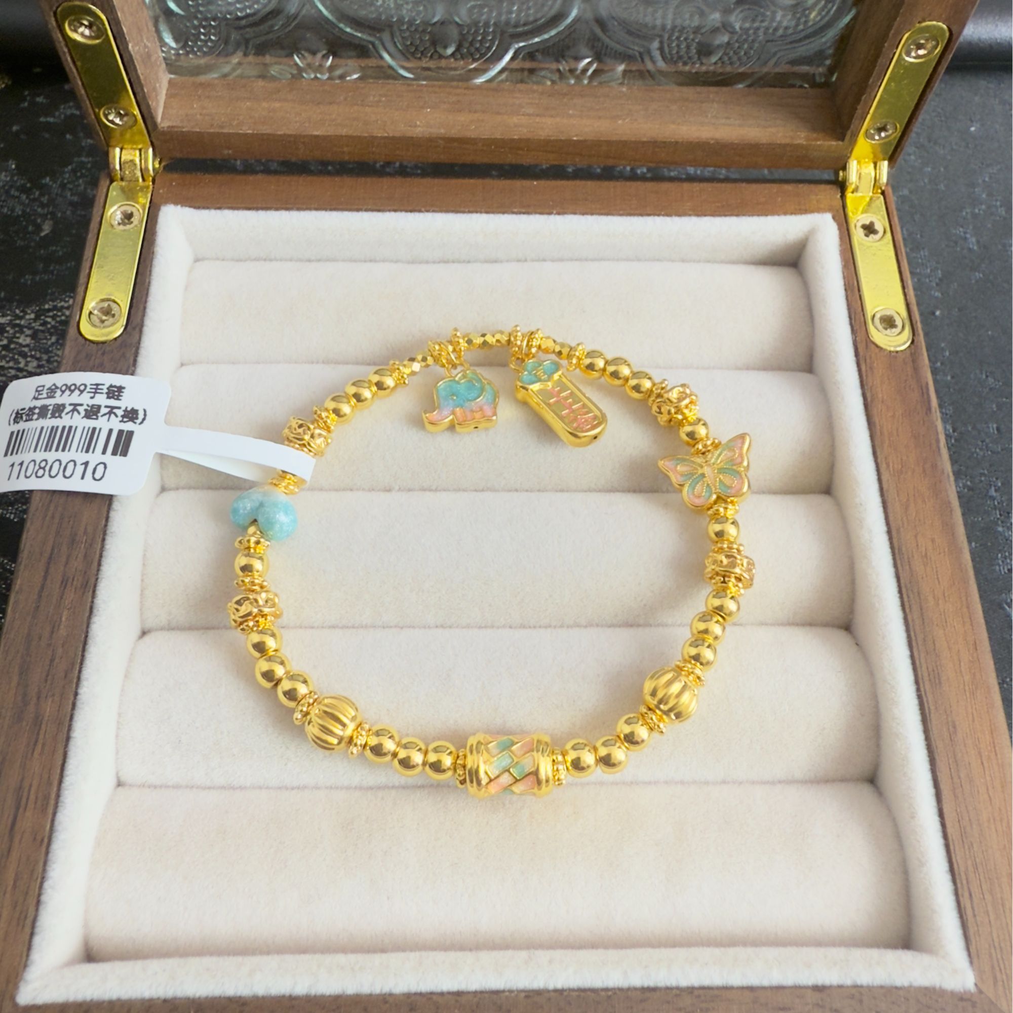 足金999珐琅彩上上签圆珠小象  11080010