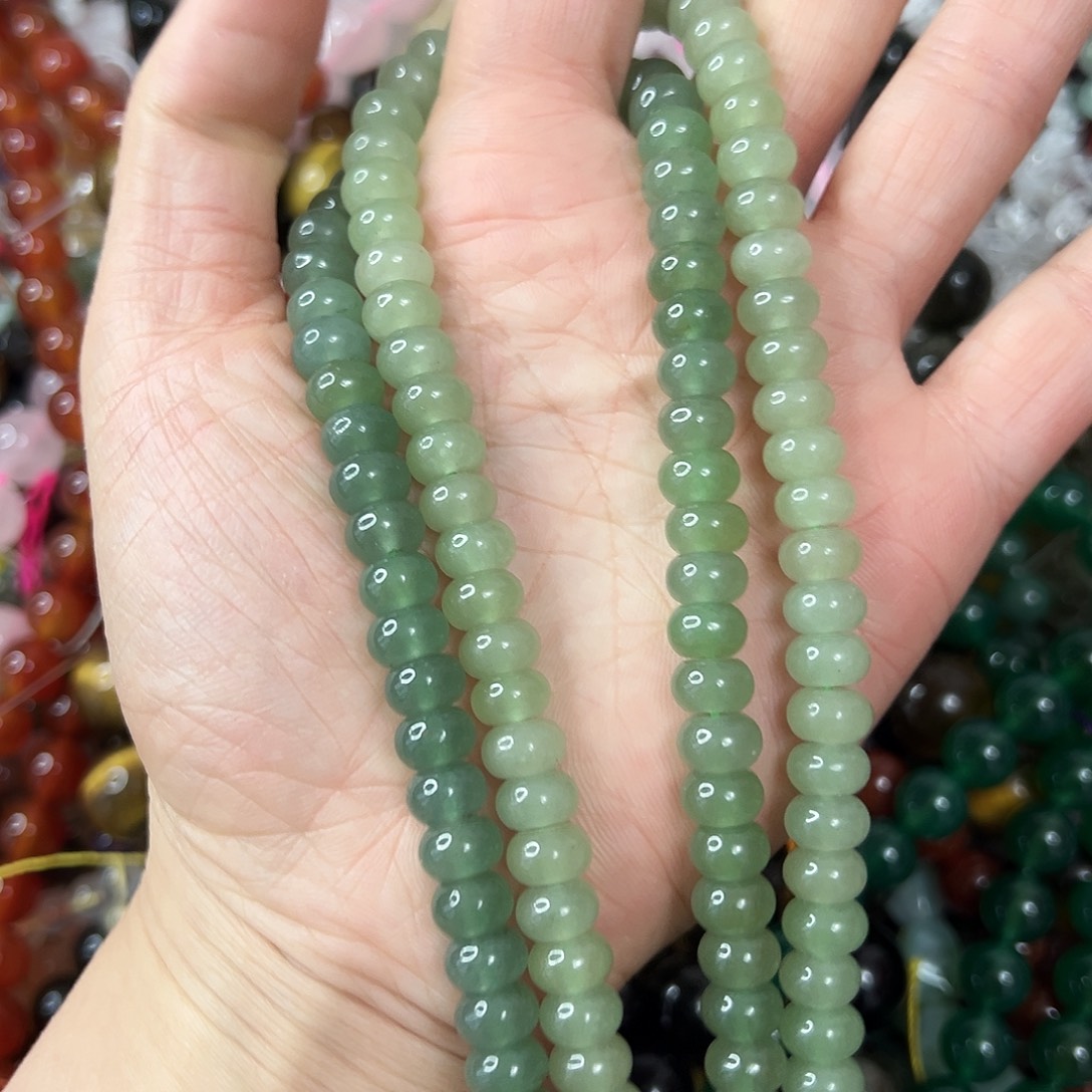 玛瑙/玉髓未镶嵌珠宝半成品，卡8绿东陵算盘一条