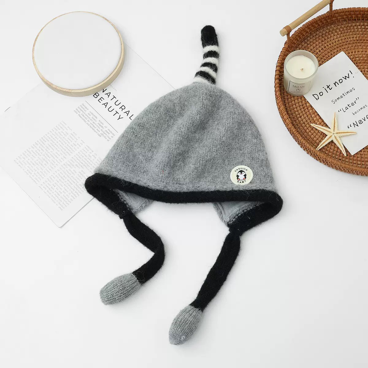 儿童帽子秋冬季捏会叫可爱女童针织帽男童保暖护耳套头宝宝