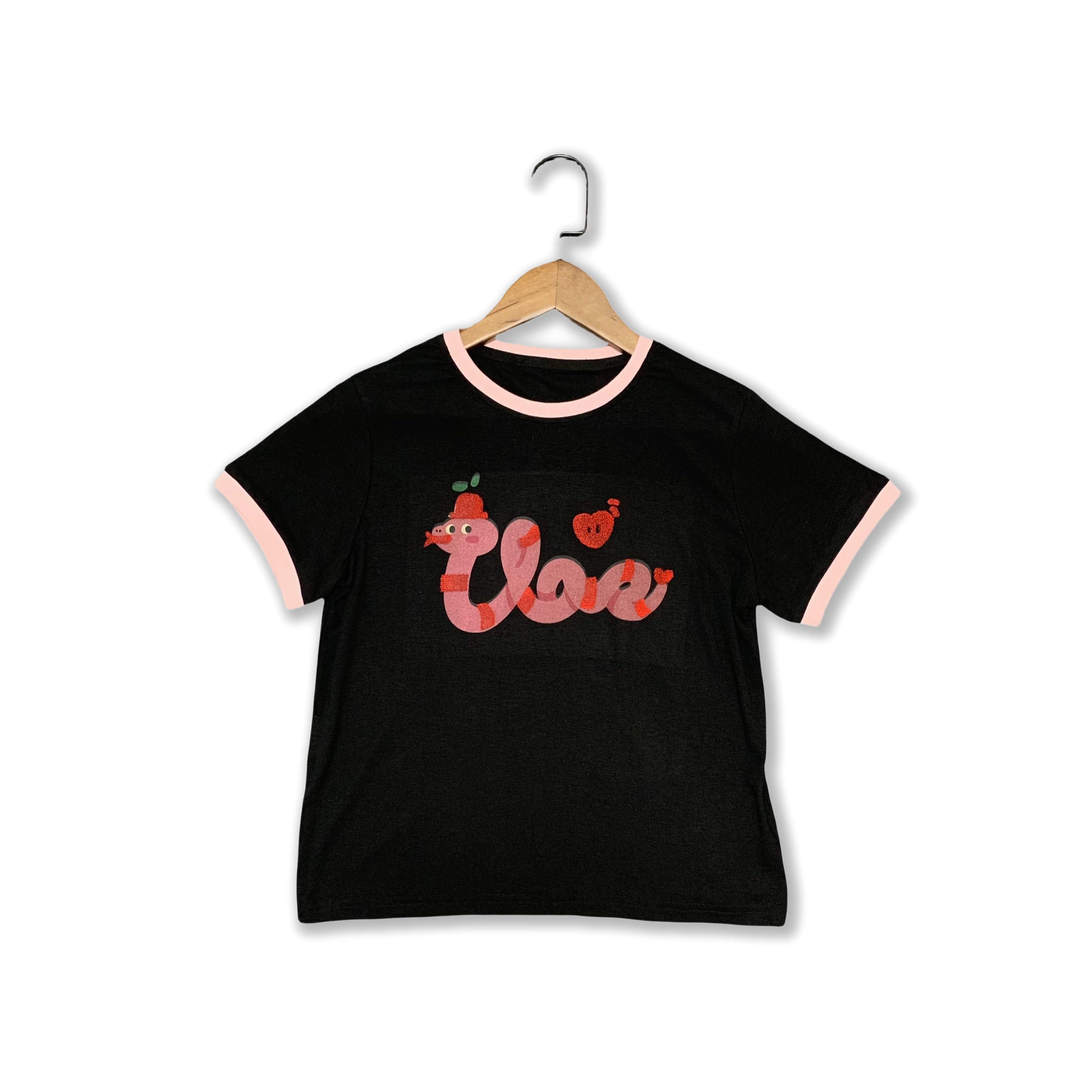 深圳南油【Miya】 实拍小蛇印花黑色显瘦修身女短袖T恤夏季新款