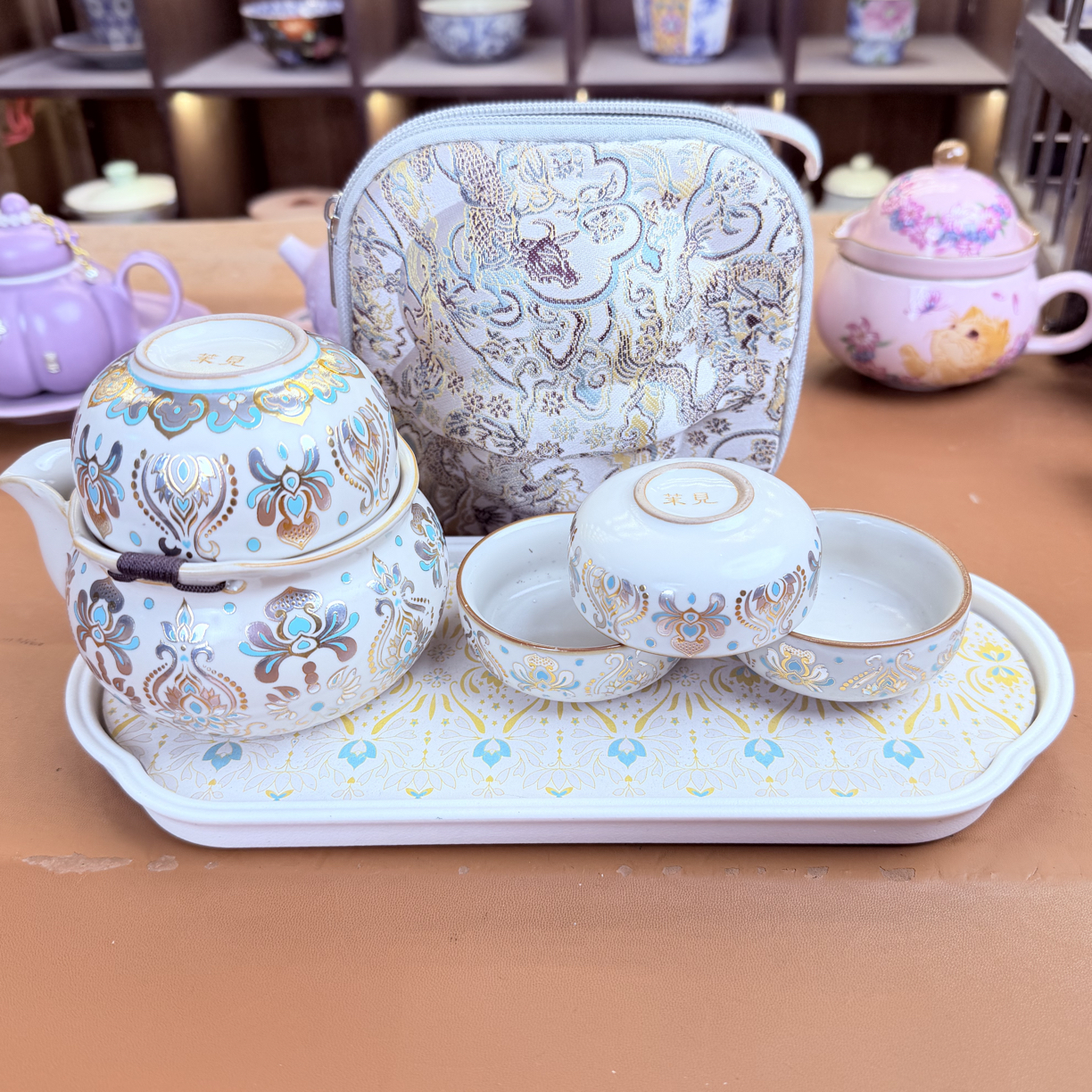 YS012敦煌风格金银错功夫茶具一壶多杯带茶盘家用
