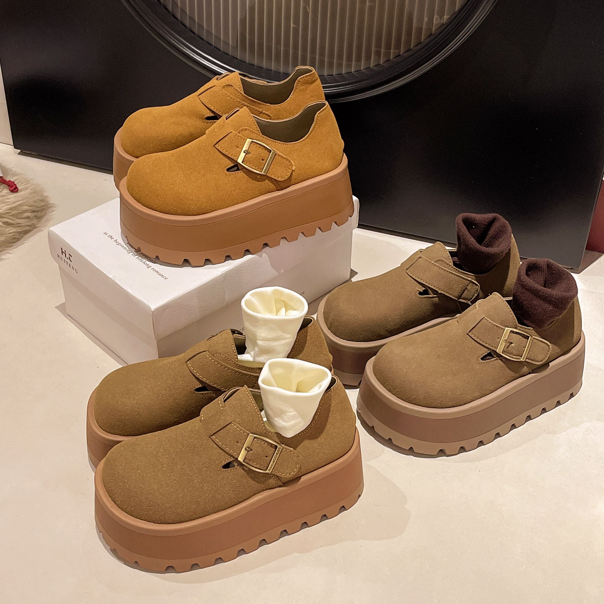 娜娜厚底勃肯鞋包头半拖鞋女孩子2025春秋季外穿时尚百搭勃肯