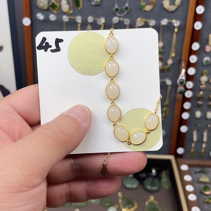 和田玉手链银S925镶嵌和田玉45