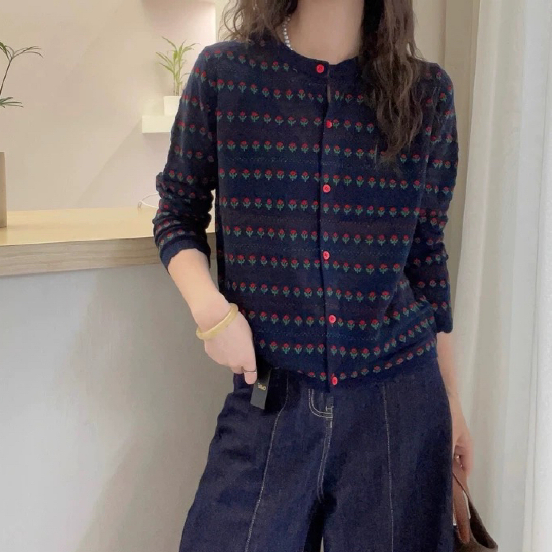 新疆包邮【C624】花朵针织圆领开衫-衣长58cm