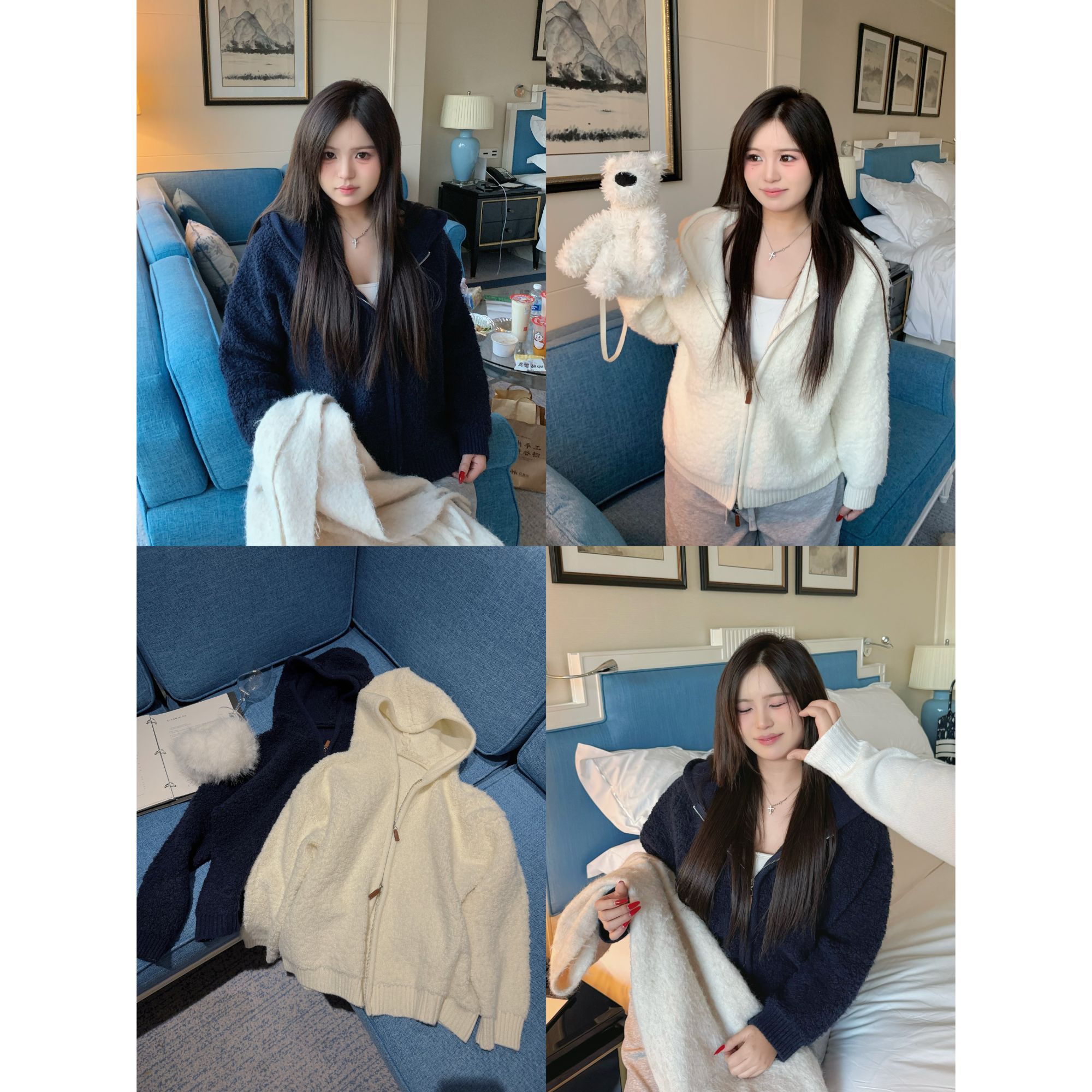 卤蛋公主【泰迪毛衣】大码加厚保暖毛绒连帽外套女秋冬卫衣开衫上衣