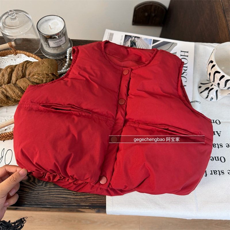 女宝宝秋冬加厚马甲2025新款韩版童装红色马甲P605