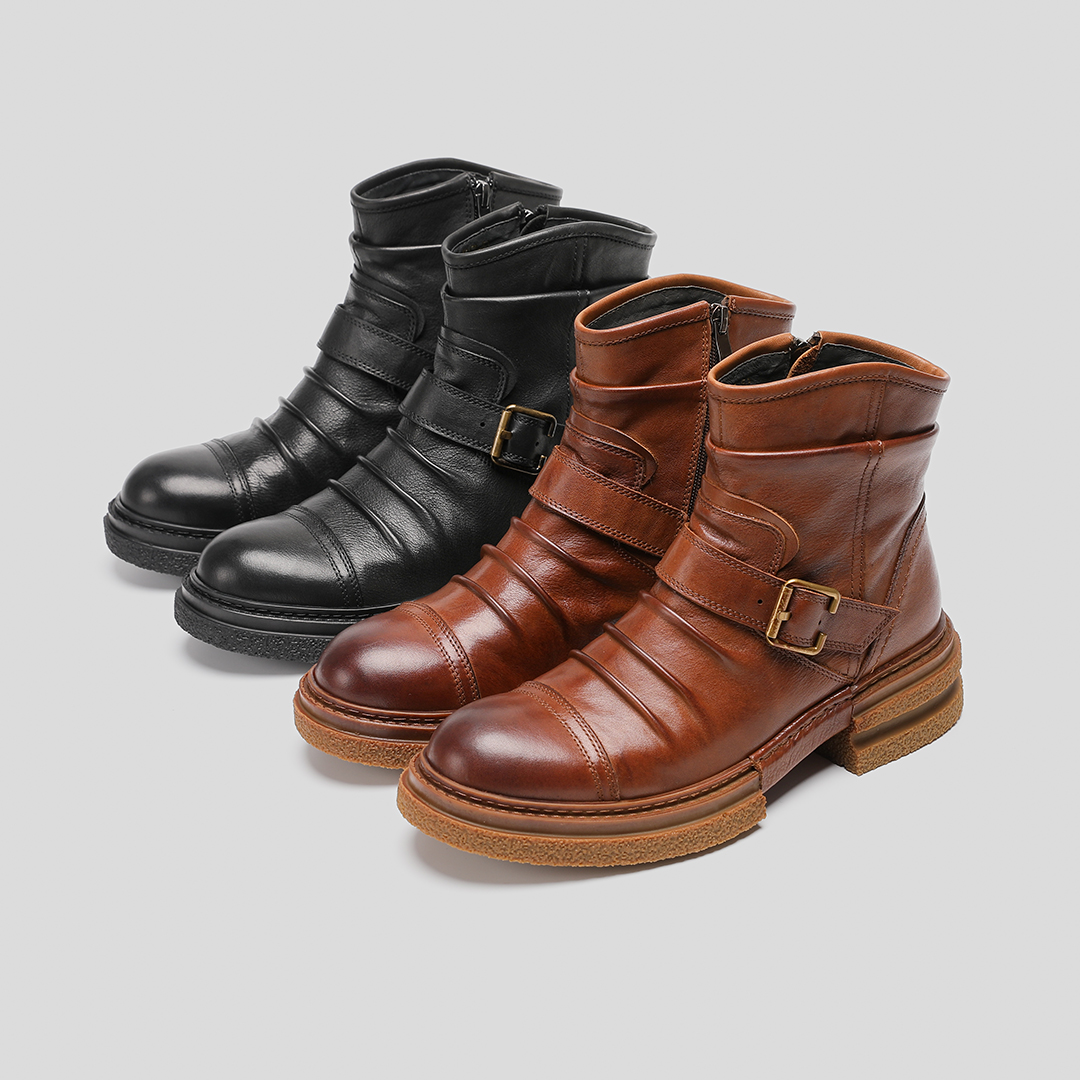 擦色短筒功能中筒牛皮复古拉链马丁靴冬季真皮秋冬高帮潮流厚底