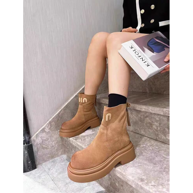 （单里）复古磨砂马丁靴女秋冬季百搭后拉链字母单靴  5101-32