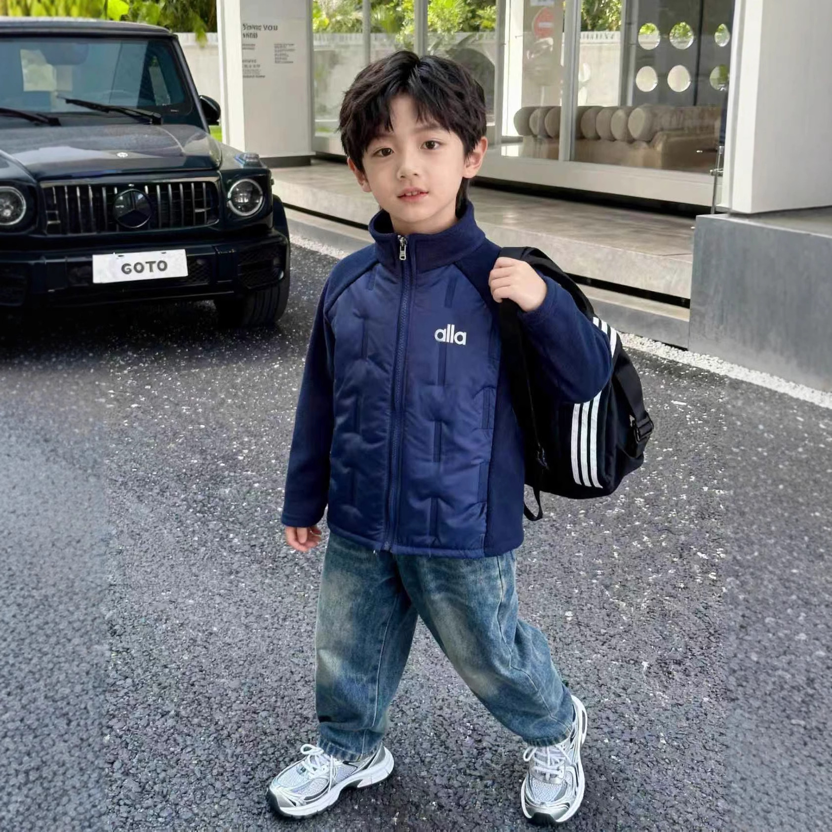 儿童棉服上衣秋冬季男女童奥粒绒外套中大童轻薄加绒保暖校服神器