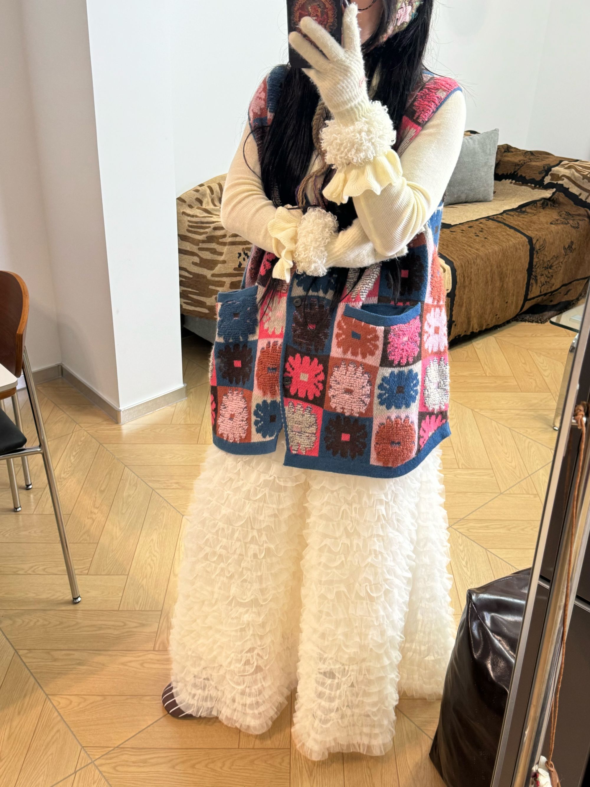 【梨零零同款】花边领针织衫女木耳边高级感半高领内搭羊毛混纺打底