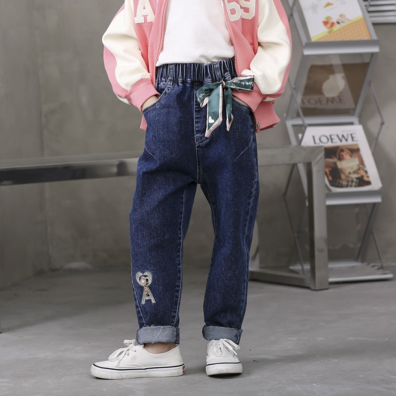 AL0535 华棉 女童蝴蝶结牛仔裤