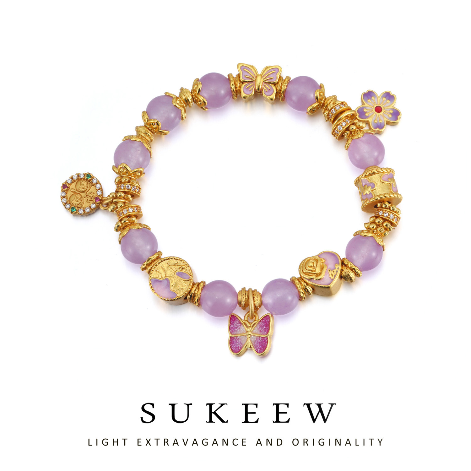 SUKEEW/酥可 铜合金合成锆石手链 气质紫珠温柔花朵手链217005