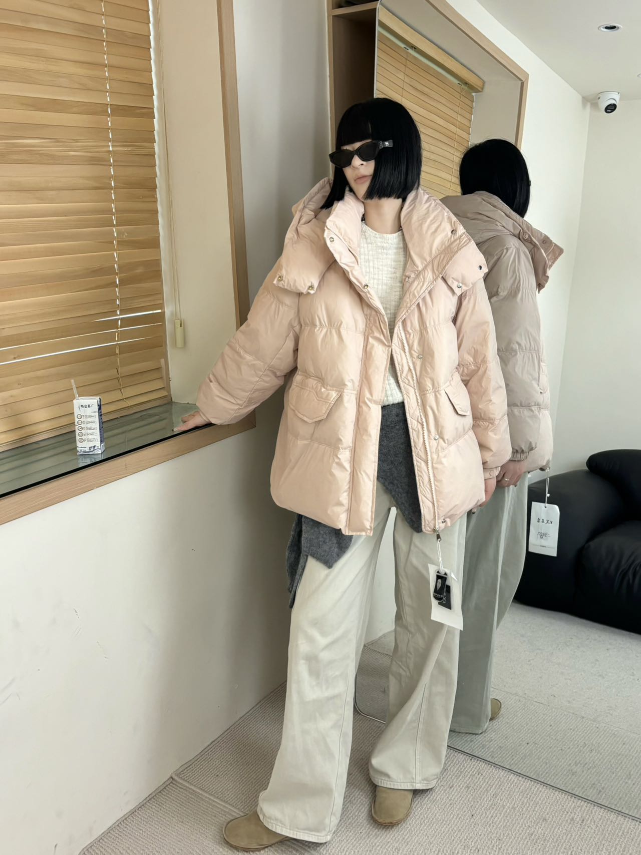 格调美美 2827连帽收腰小个子洋气宽松休闲加厚羽绒服外套