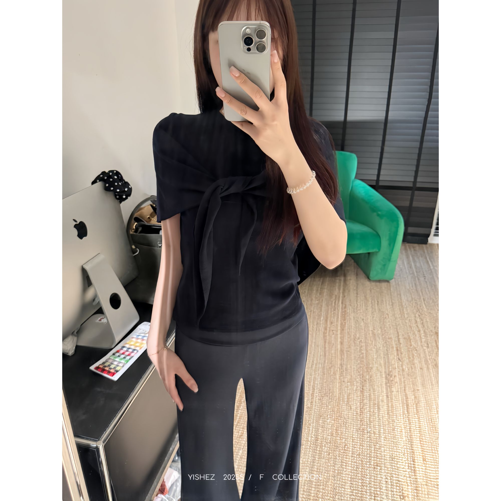 钱包很陈【高阶老钱】慵懒短袖针织衫带披肩两件套女设计感显瘦上衣