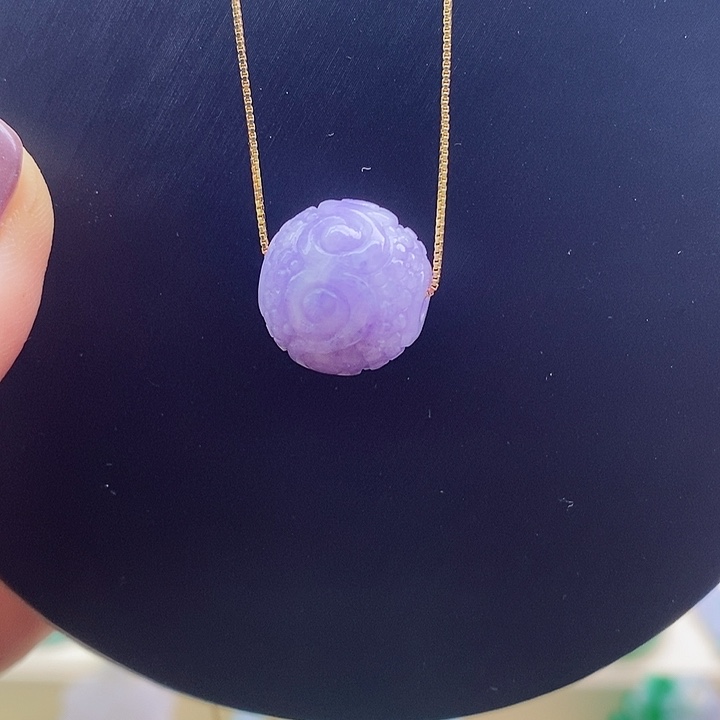 翡翠散珠紫翡回纹雕刻转运珠15mm