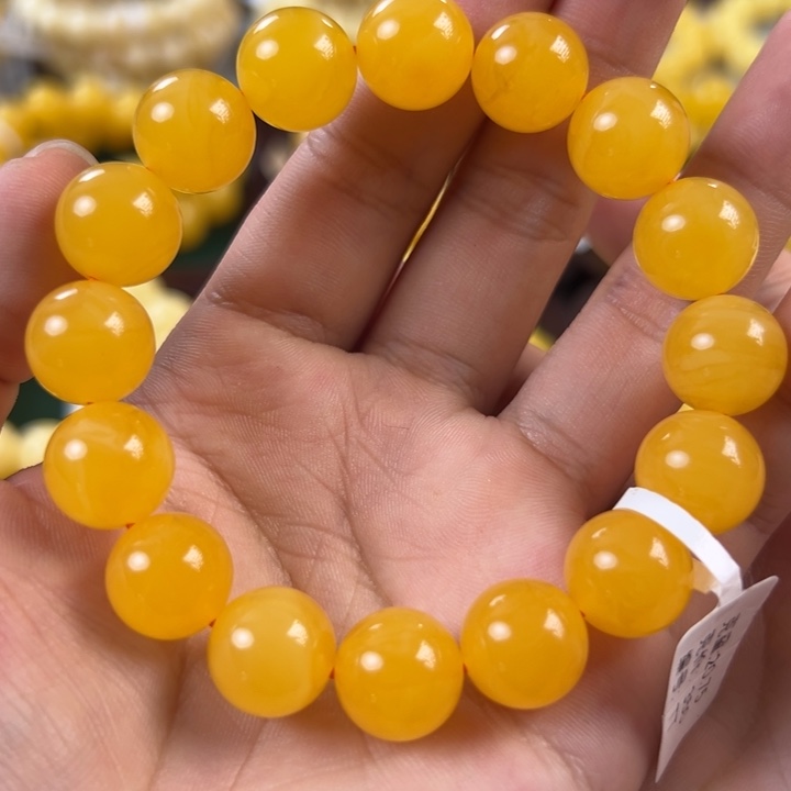 琥珀未镶嵌手链20.75g焦皮同料圆珠13mm tt