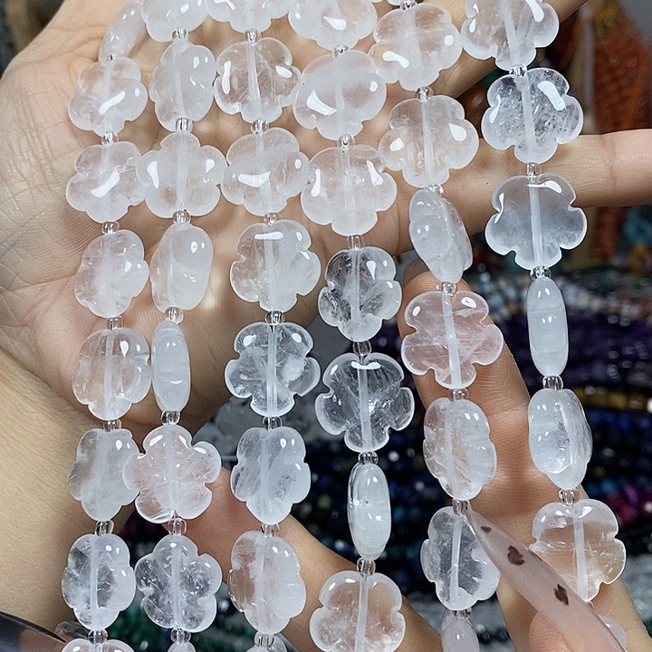 玛瑙/玉髓未镶嵌珠宝半成品天然白水晶五瓣花卡16mm