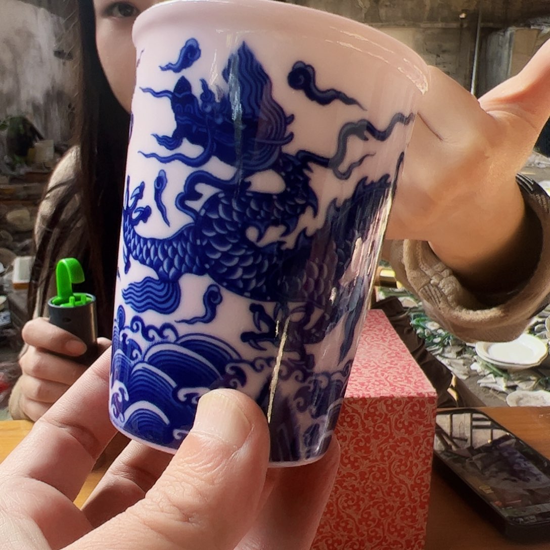 摆件瓷景德镇红xixi龙可乐杯