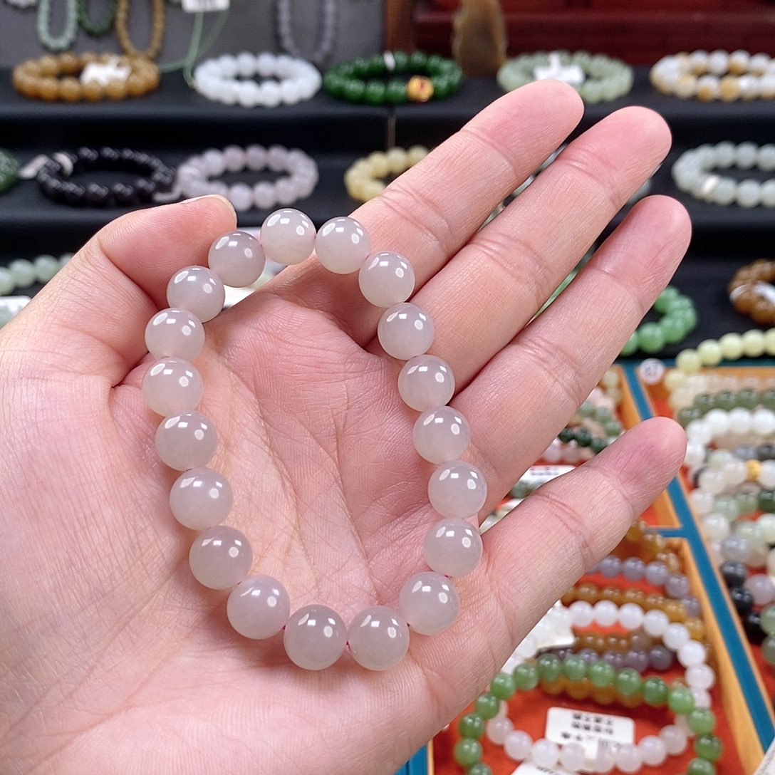 和田玉手链 10MM未镶嵌藕粉