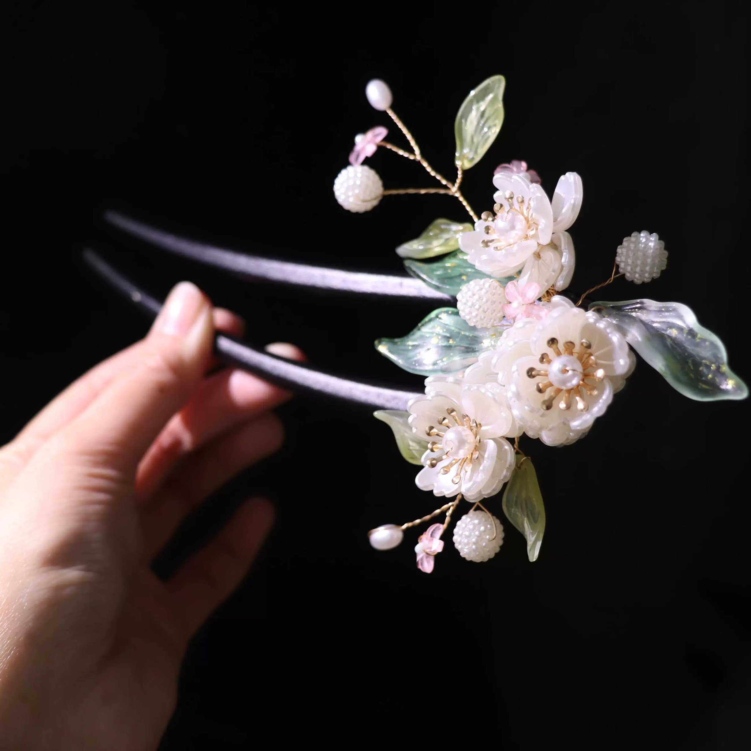 恬奇家a794“芬芳馥郁”蔷薇花卉木质u型双钗发簪中式重工原创设计