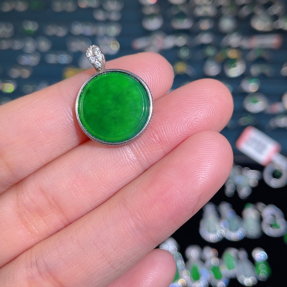 吊坠(不含链)银S925镶嵌翡翠