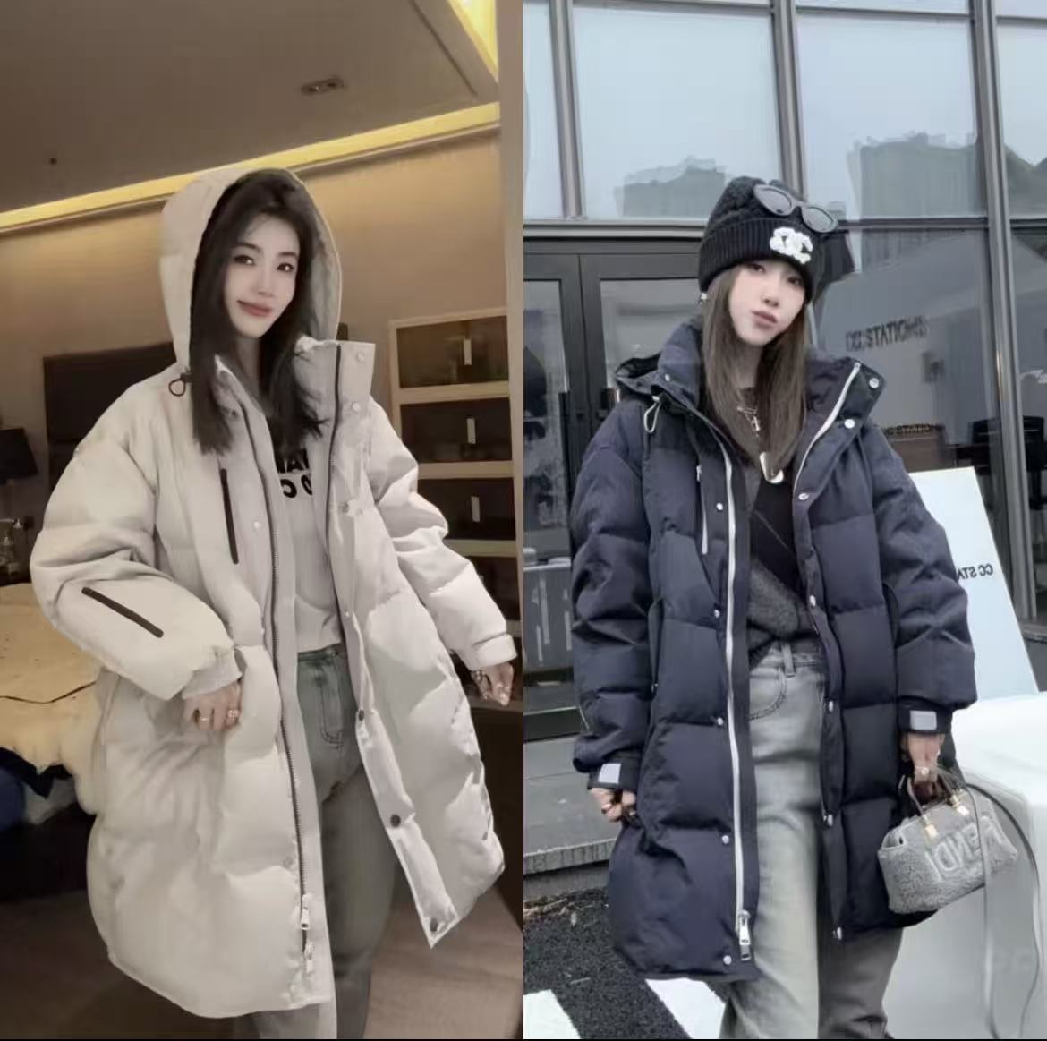 欧洲站正品2025冬新款lihua连帽鹅绒服女中长款宽松显瘦百搭外套