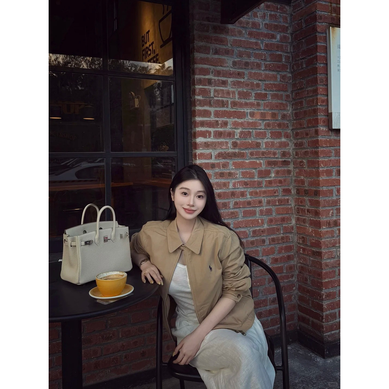 【七个色】小马刺绣短款老干部夹克女POLO翻领外套男女同款老钱风