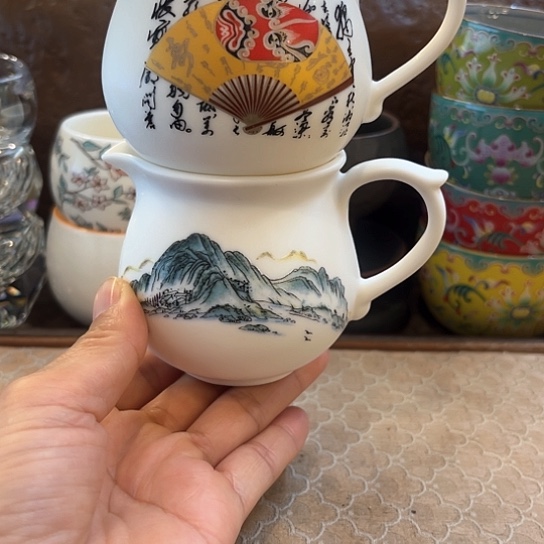 现代陶瓷公杯陶瓷公杯微瑕2个