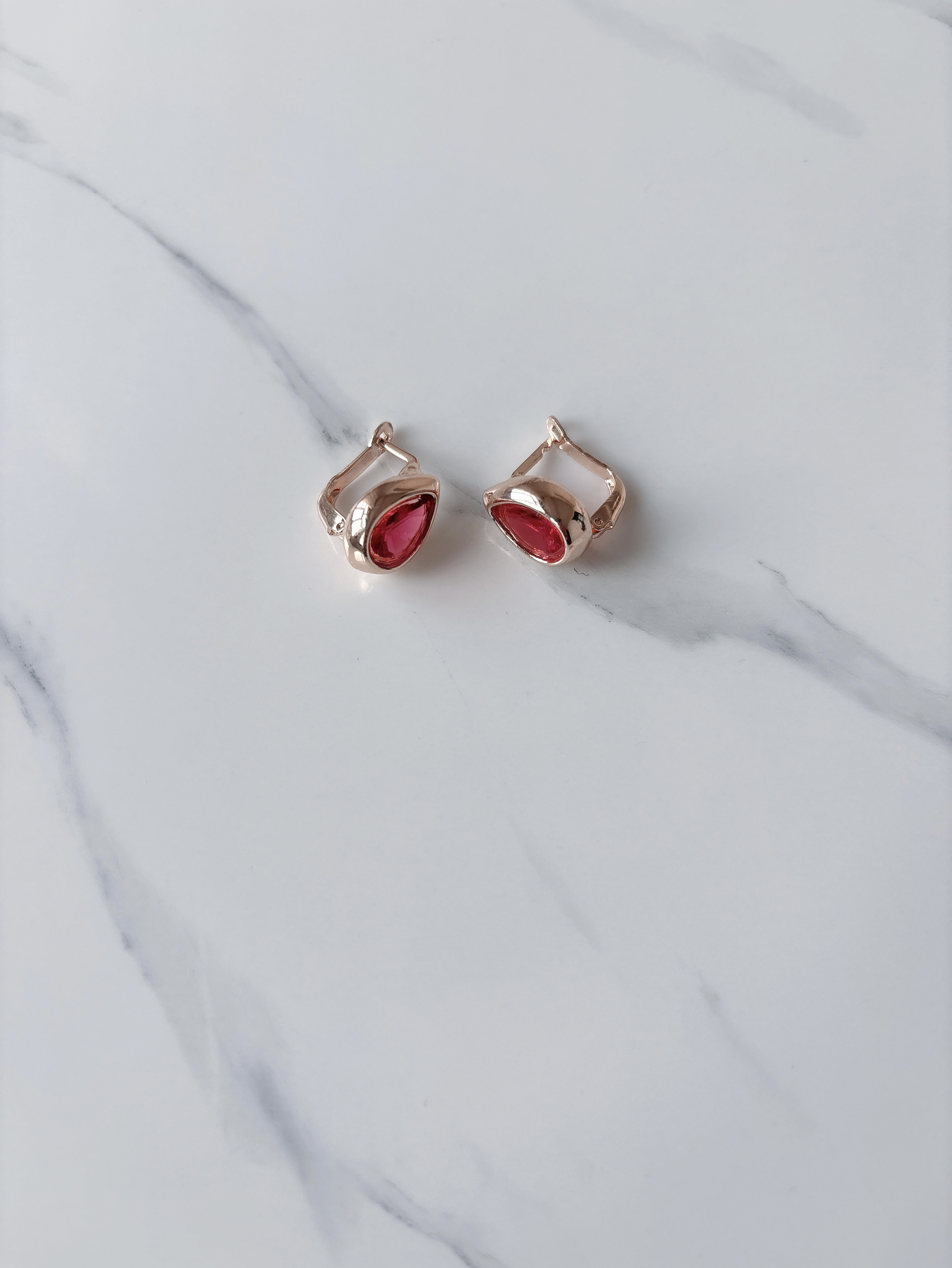 铜合金合成锆石耳饰 0171红色小爱心款民族风小时尚中古耳环耳扣