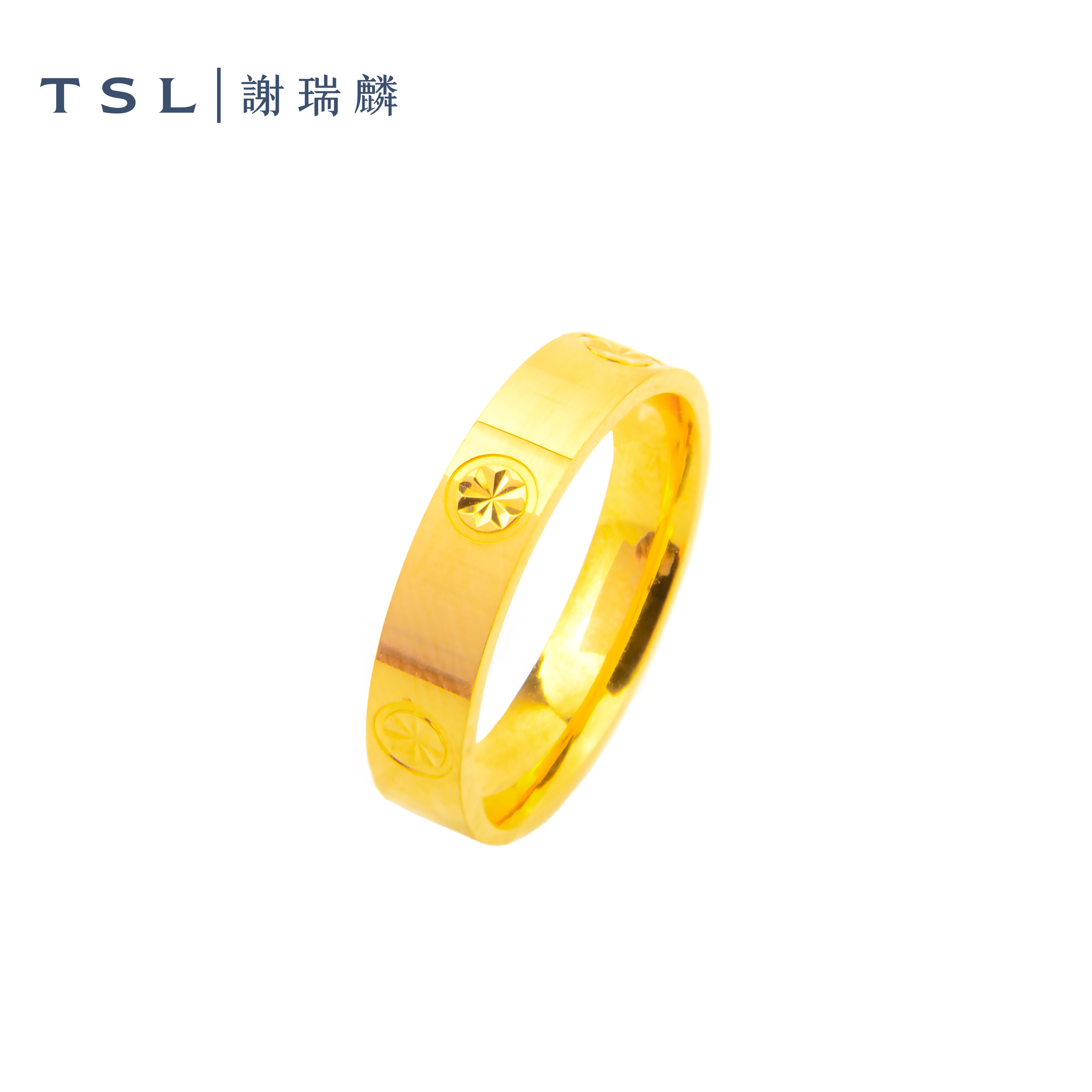 TSL/谢瑞麟足金光面钻纹金戒指5D时尚黄金对戒生日礼物送女友