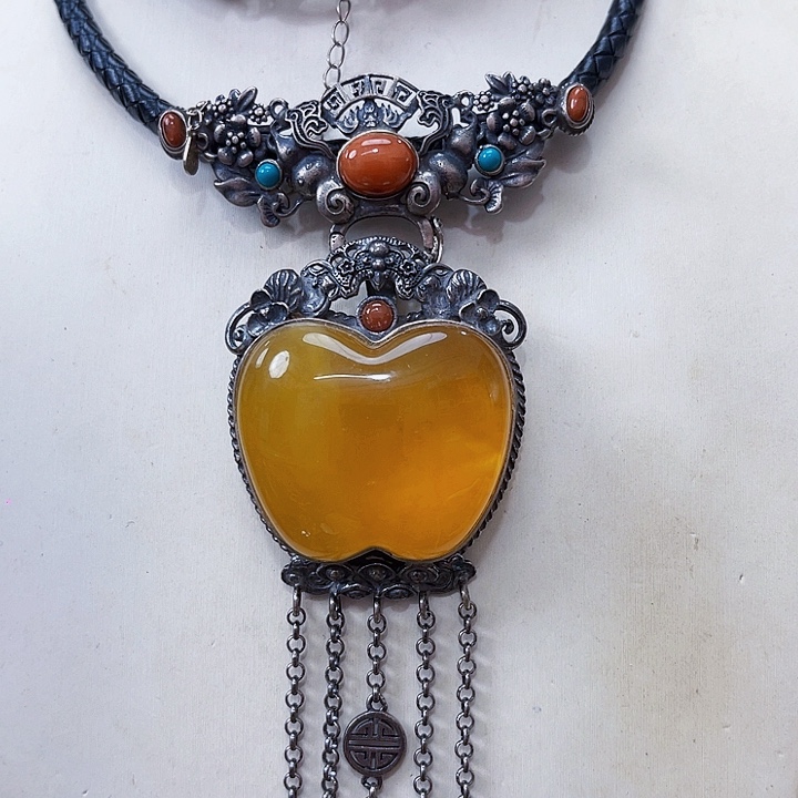 蜜蜡银S925镶嵌裸石吊坠