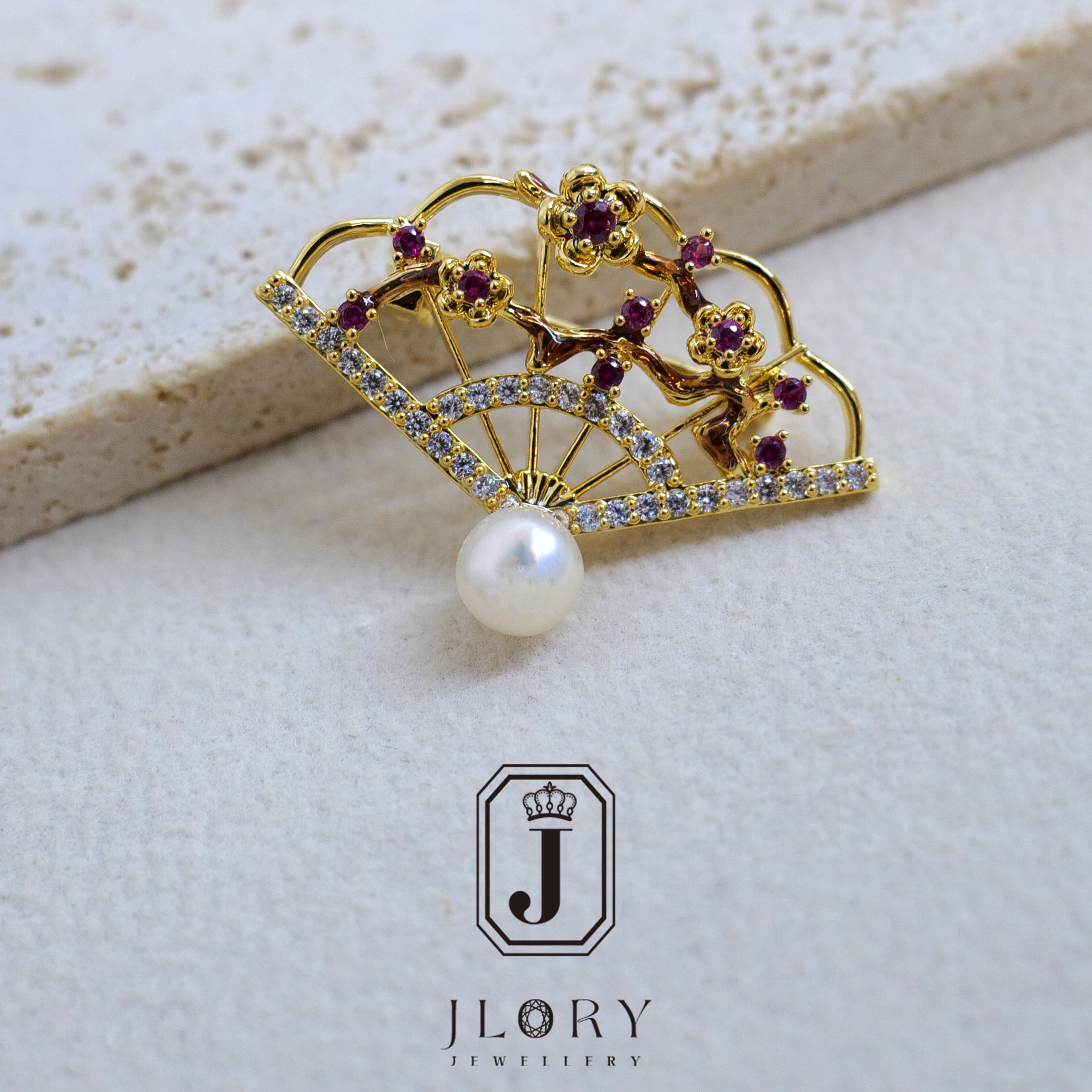 3-4mm 淡水极光无核扇子胸针 218