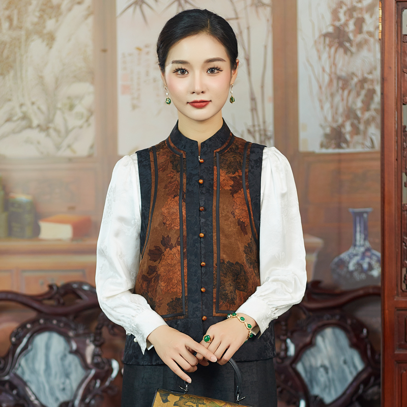 华族经典早秋新款高端复古开衫马甲上衣外套女{清风徐来}