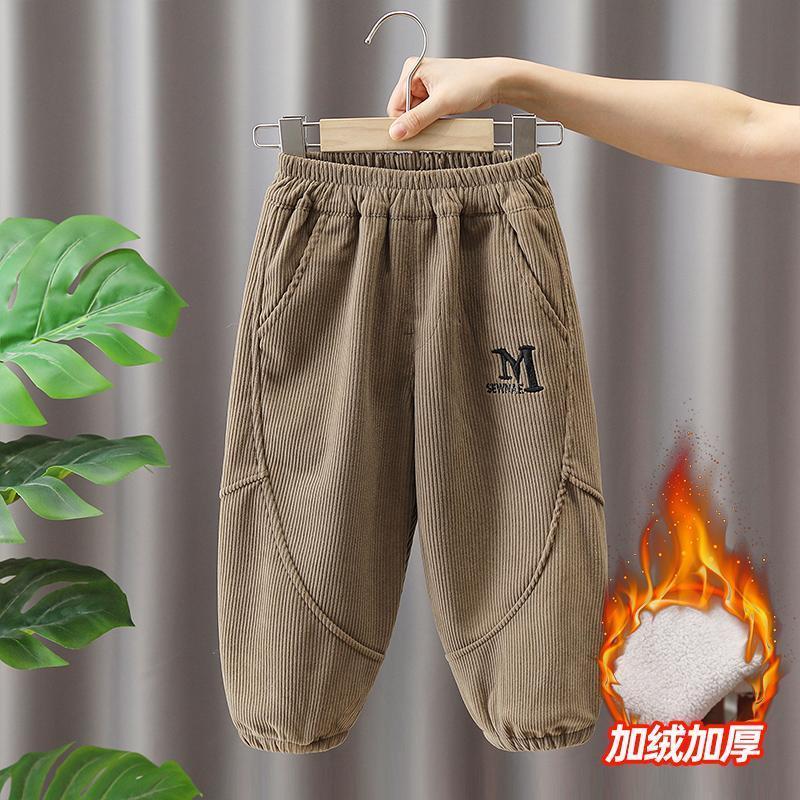 时尚男女童加绒裤子2023冬装新款一体绒宝宝灯芯绒长裤儿童秋AZ
