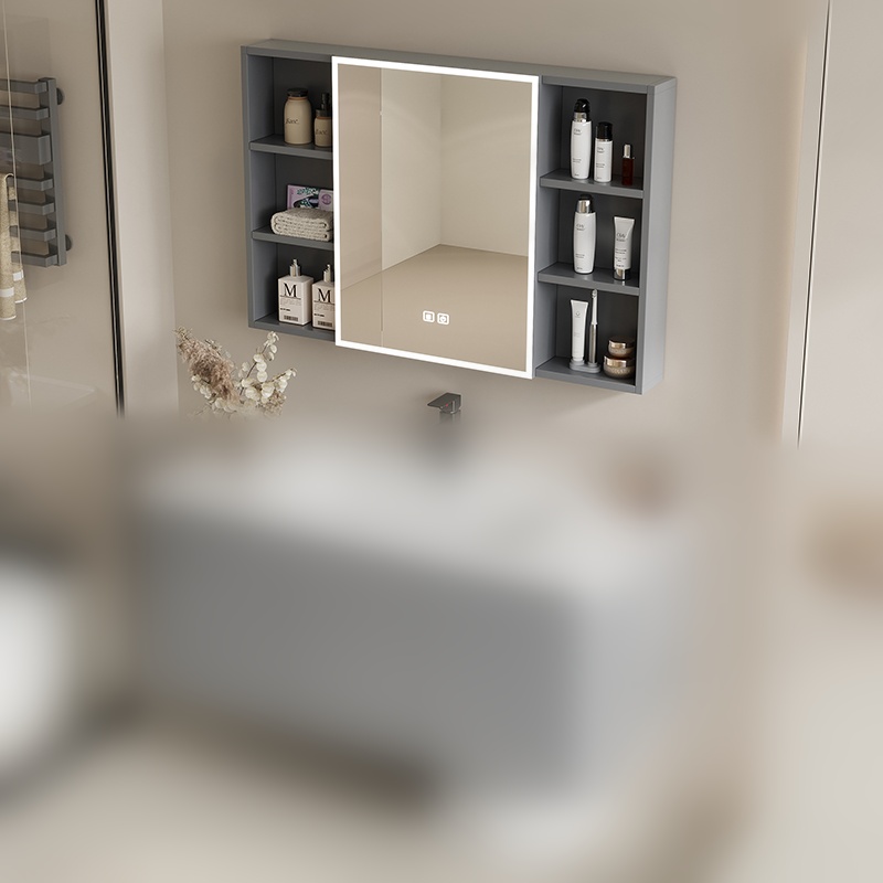 星空灰简约美妆收纳镜柜挂墙式卫浴镜子带置物防水防潮浴室镜箱