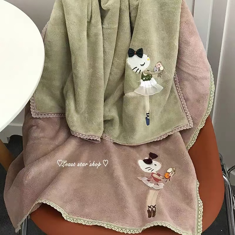 商场款芭蕾猫浴巾超吸水珊瑚绒加大加厚浴巾150cm*80cm