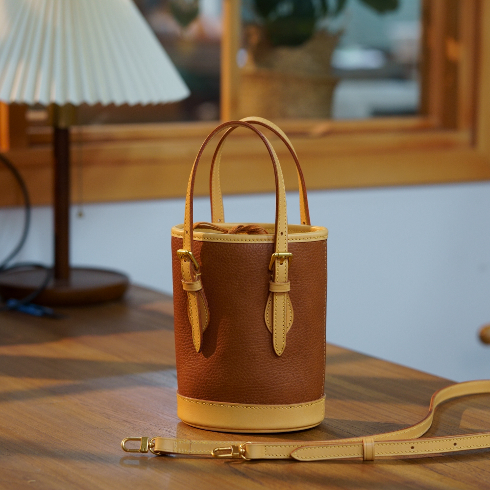 mini中古小水桶 女士真皮复古包包植鞣牛皮蜡线缝制女士