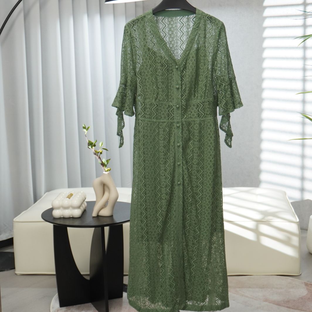 同伊系列  WS167  女装时尚撤柜春夏款休闲镂空连衣裙绿色G201108