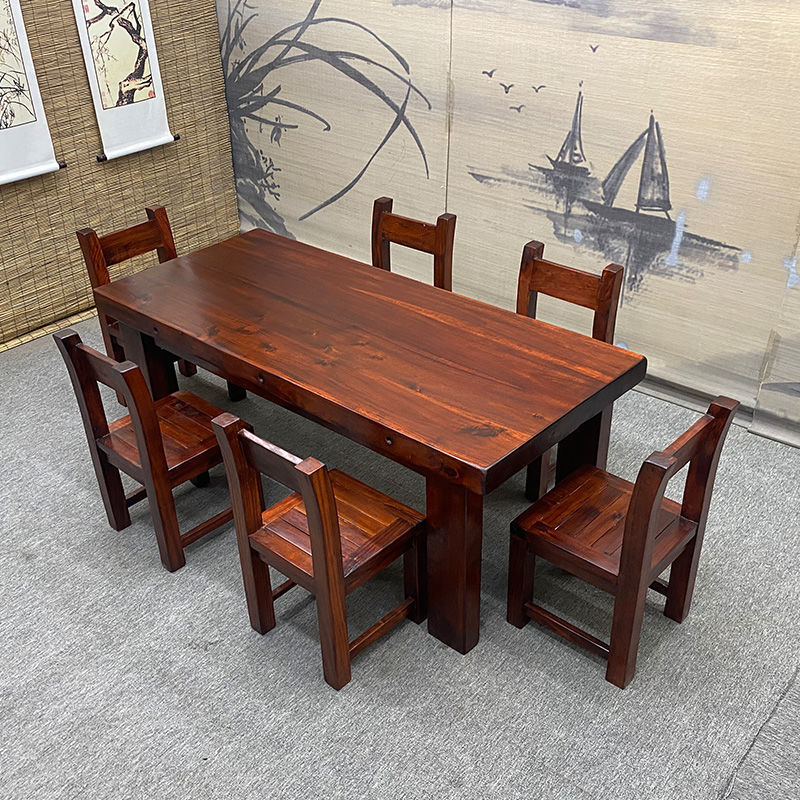 老船木实木餐桌新中式餐厅家具现代简约轻奢餐台饭桌餐桌椅